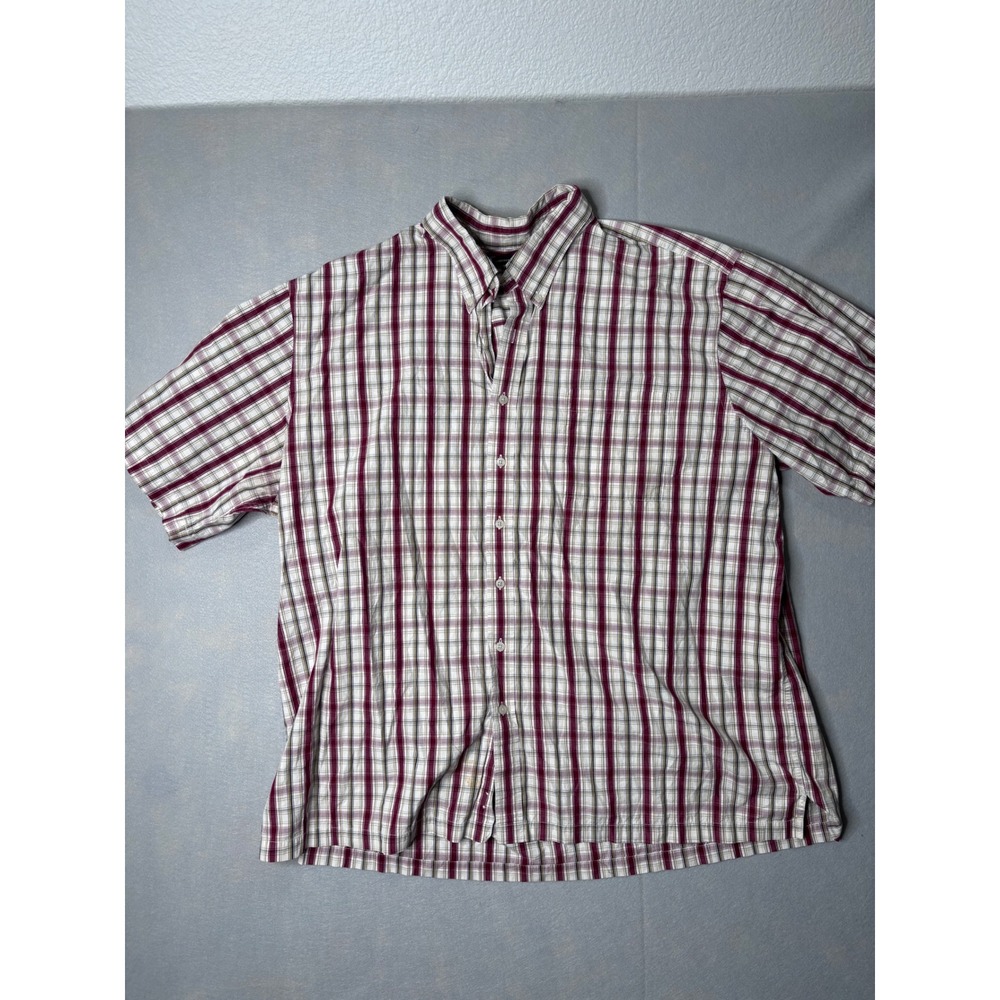 Dockers Premium Mens 3XLT Plaid Shirt Short Sleeve Burgundy Button Down Cotton